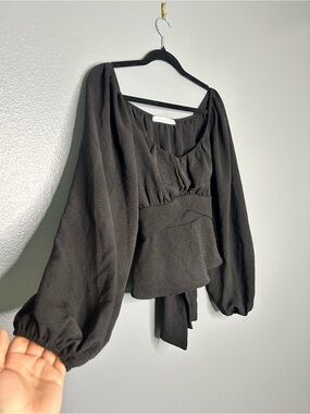 Altar'd State Black Peasant Witchy Dark Romantic Puff Sleeve Faux Wrap Blouse LG
